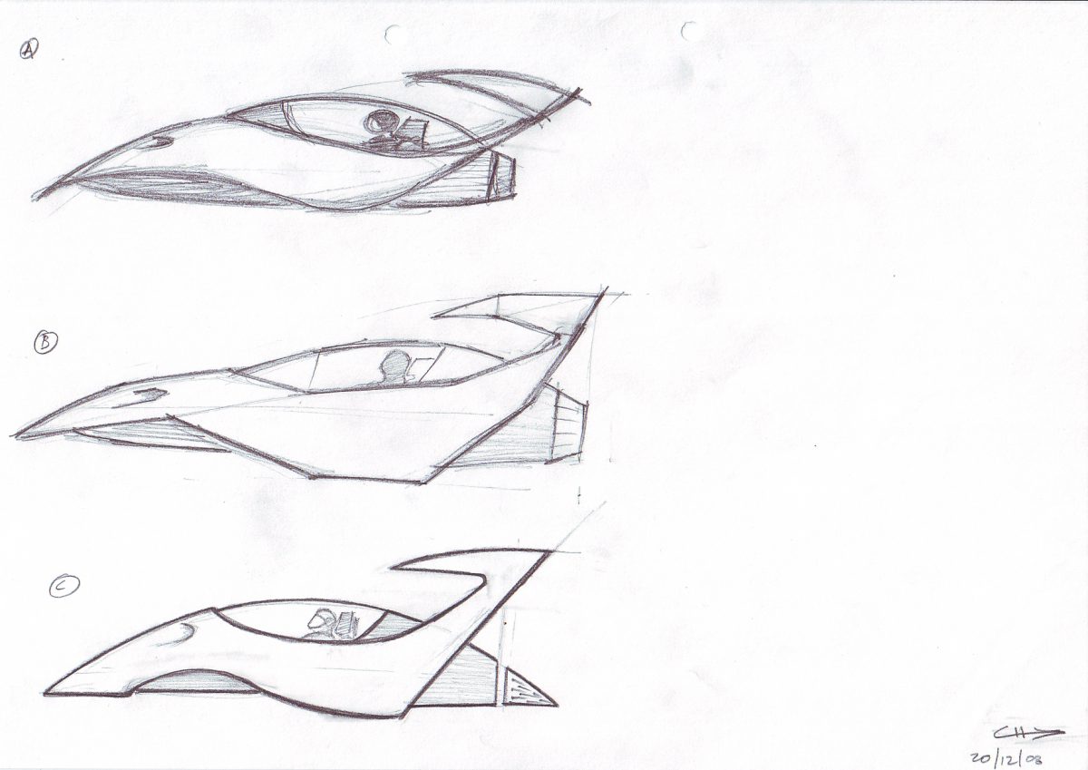 Flying car - Pencil on paper. Vehicle concept design for an Emptyfilm teaser production, paper, sketch, illustration, ch3