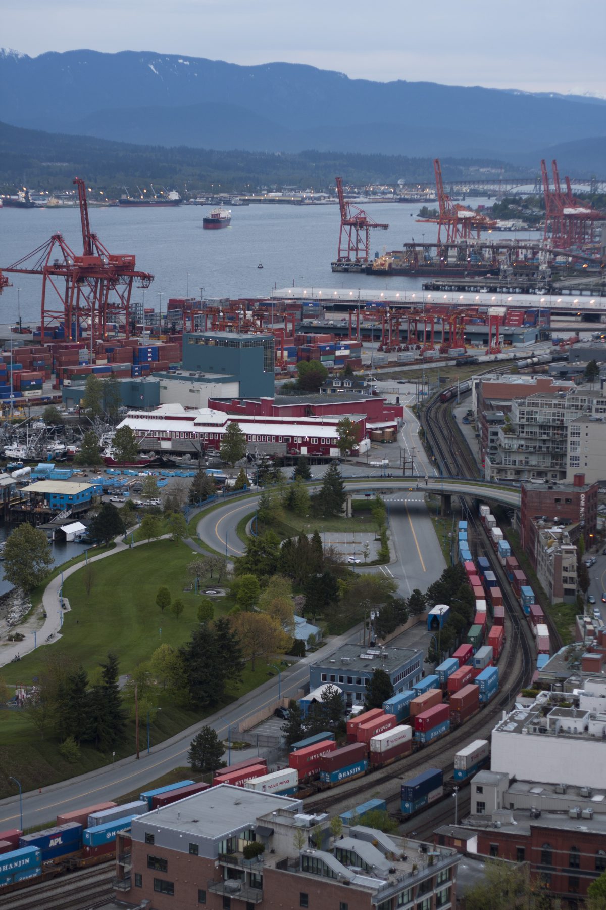 port, cargo, view, crane, train