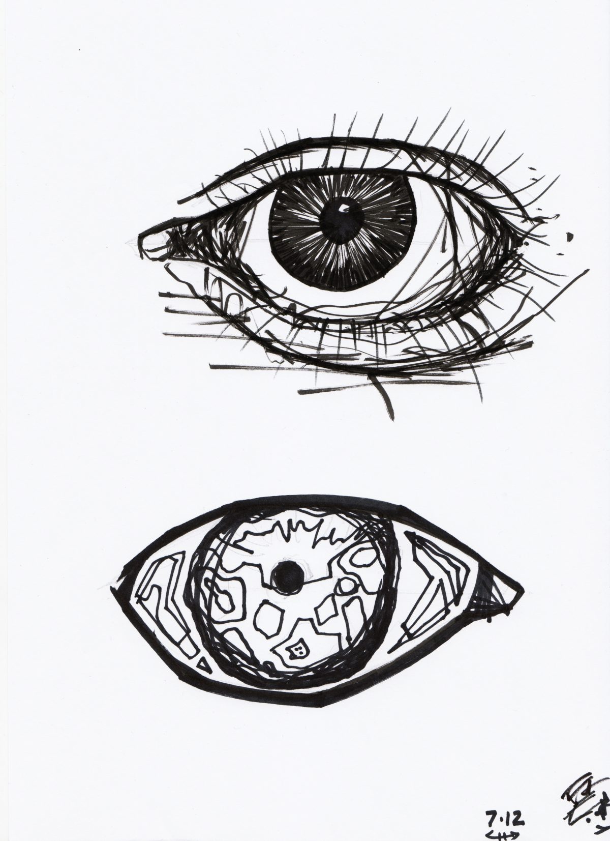 Eyes 1/3 - 21x30, markers on paper, paper, eye, sketch, design, ch3, pen