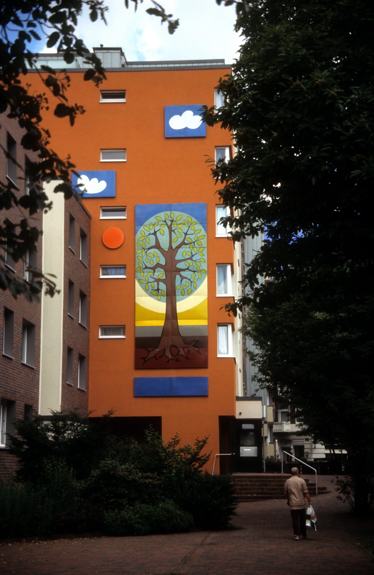 building, graffiti, tree