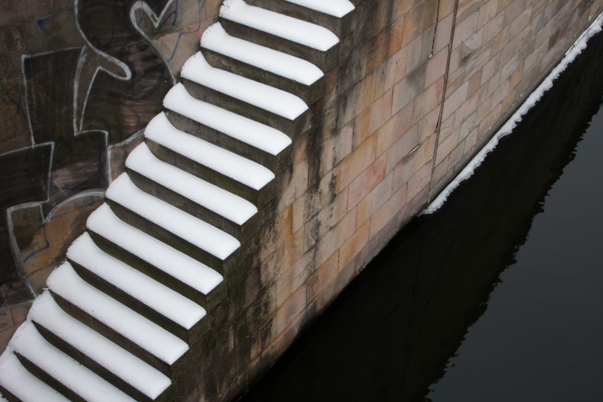snow, river, stair