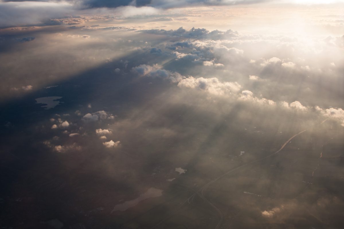 flight, cloud, sky, view, sun