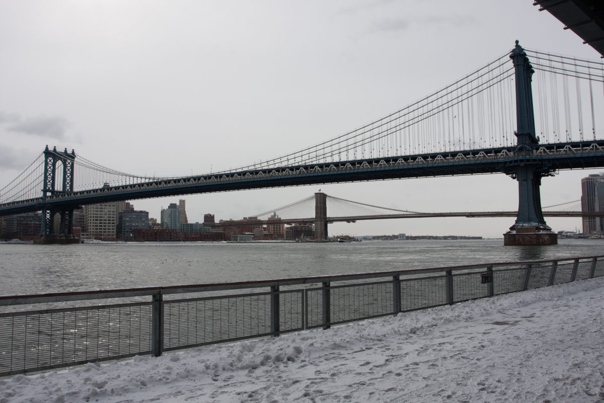 Manhattan & Brooklyn Bridge, snow, bridge, view