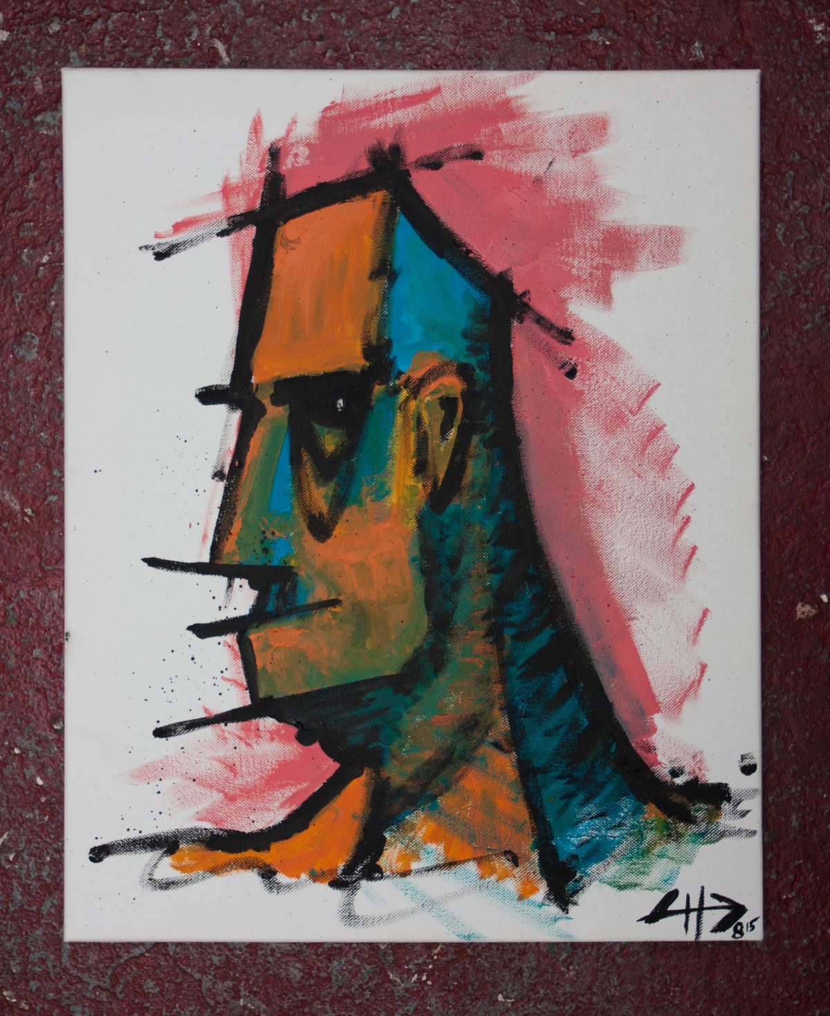 man in blue and orange - 40x50cm, acrylics on canvas, ch3, painting, acrylic, canvas