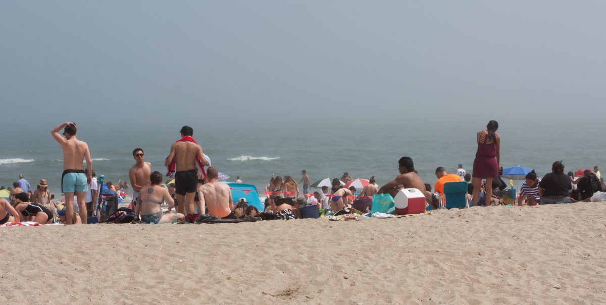 Rockway Beach - NY, sea, beach, fog, people