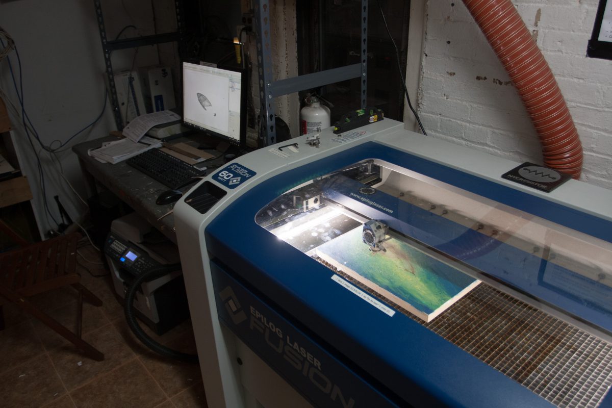 At NYC Resistor, process, laser, studio