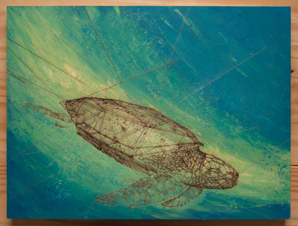 Turtle - 40x30cm laser cut, wooden panel, acrylics, ch3, laser, digital, acrylic, wood