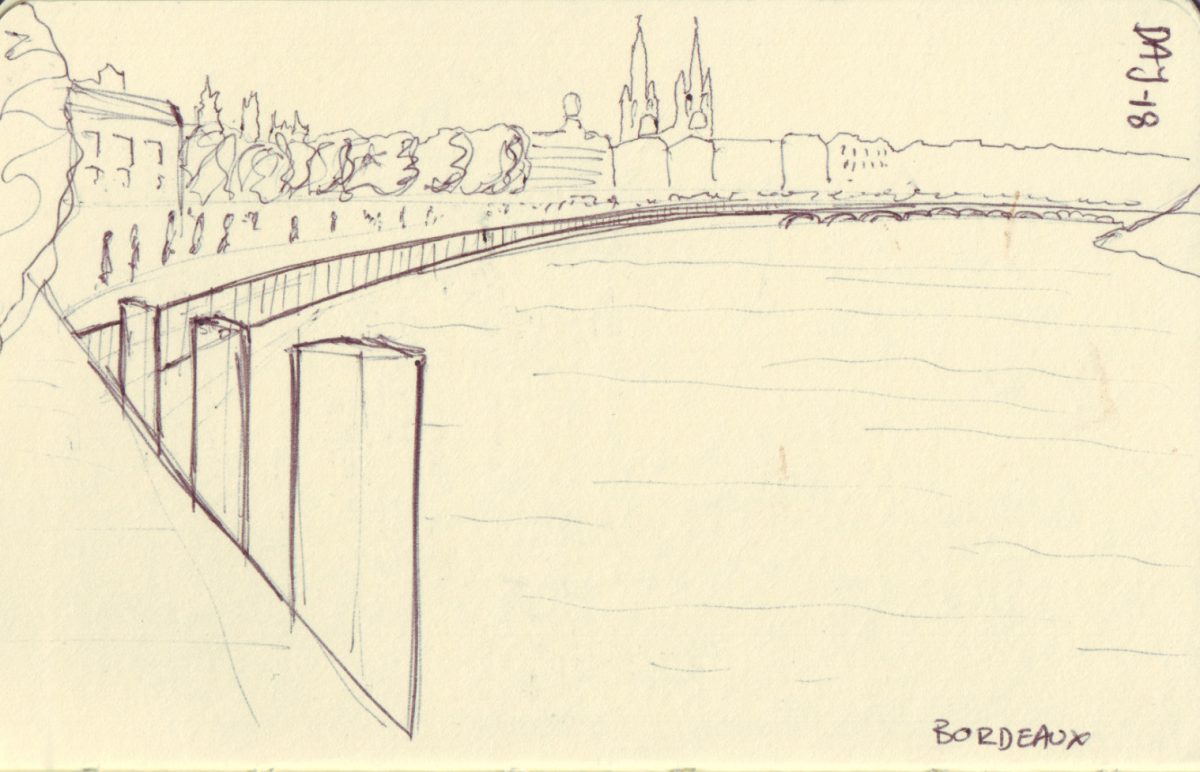 Bordeaux - Pen on sketchbook. Travel journal, during cycling trip accross Europe, paper, ch3, sketchbook