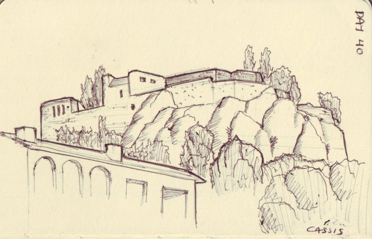 Cassis - Pen on sketchbook. Travel journal, during cycling trip accross Europe, paper, ch3, sketchbook