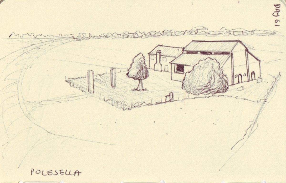 Polesella - Pen on sketchbook. Travel journal, during cycling trip accross Europe, paper, ch3, sketchbook