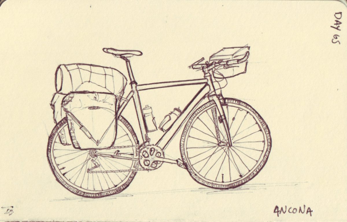 Ancona - Pen on sketchbook. Travel journal, during cycling trip accross Europe, paper, ch3, sketchbook